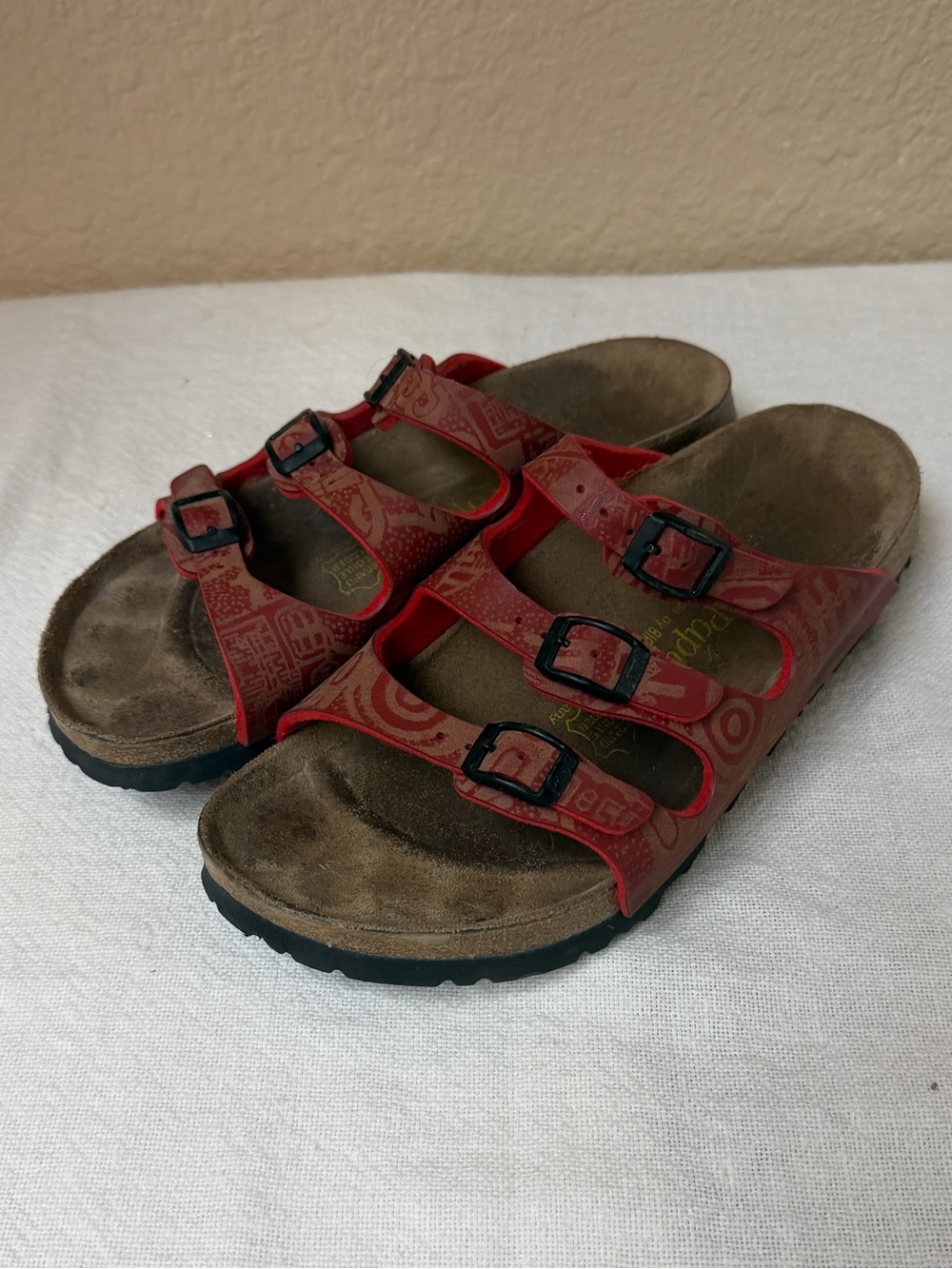 4/$20 Papillio Red Triple-Buckle Sandals